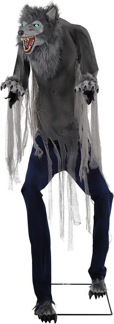 Haunted Hill Farm 7-Ft. Tall Towering Werewolf, Motion-Activated Animatronic for Indoor or Covered Outdoor Creepy Decorations, Plug-in Scary Halloween Prop