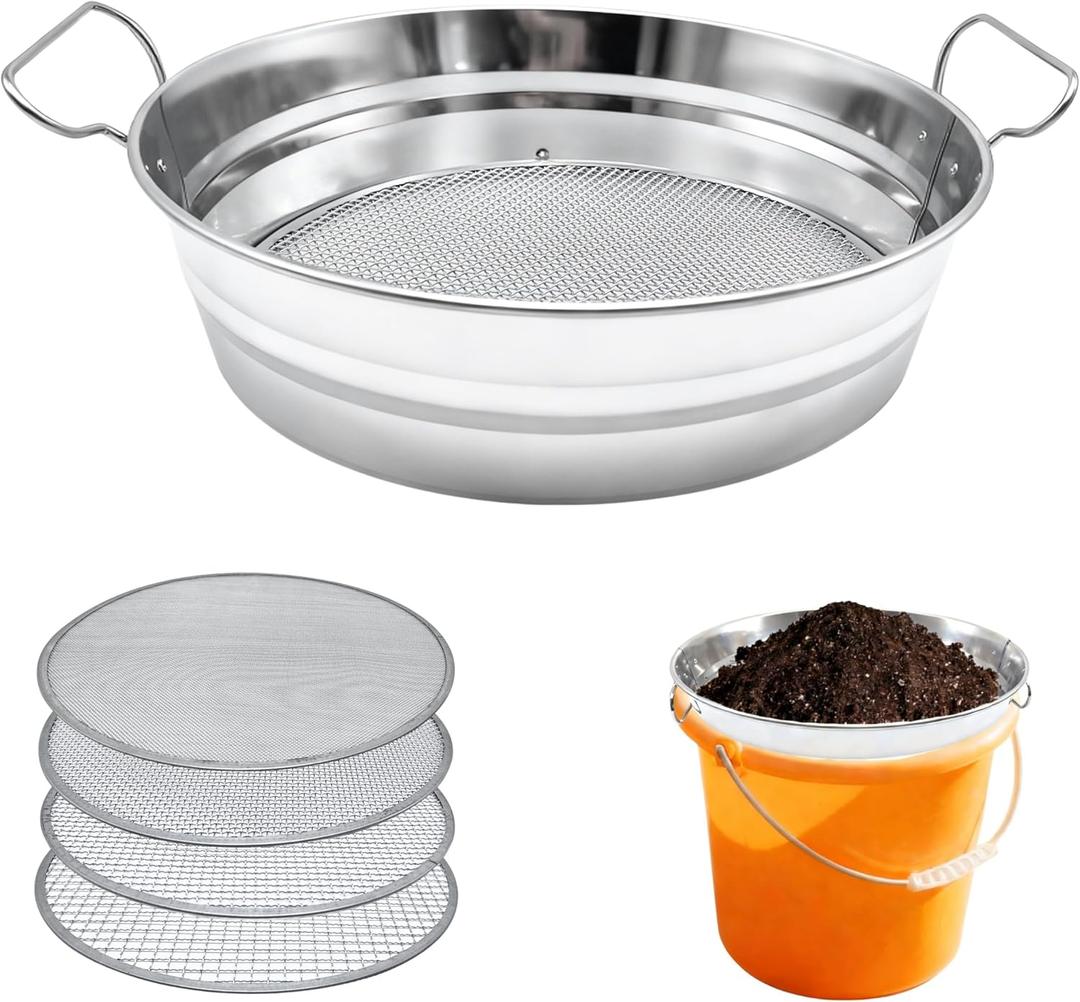 Soil Sifter for Gardening with Handles, Rock Sifter Fits 5 Gallon Bucket with 4 Replaceable Screens, Compost Sifter Dirt Sifter, Captures Dirt Rocks Sawdust