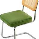 Happybuy Rattan Dining Chairs Set of 2, Mid Century Modern Style, Upholstered Velvet Accent Chair with Rattan Back for Various Rooms (18.1 Inch)