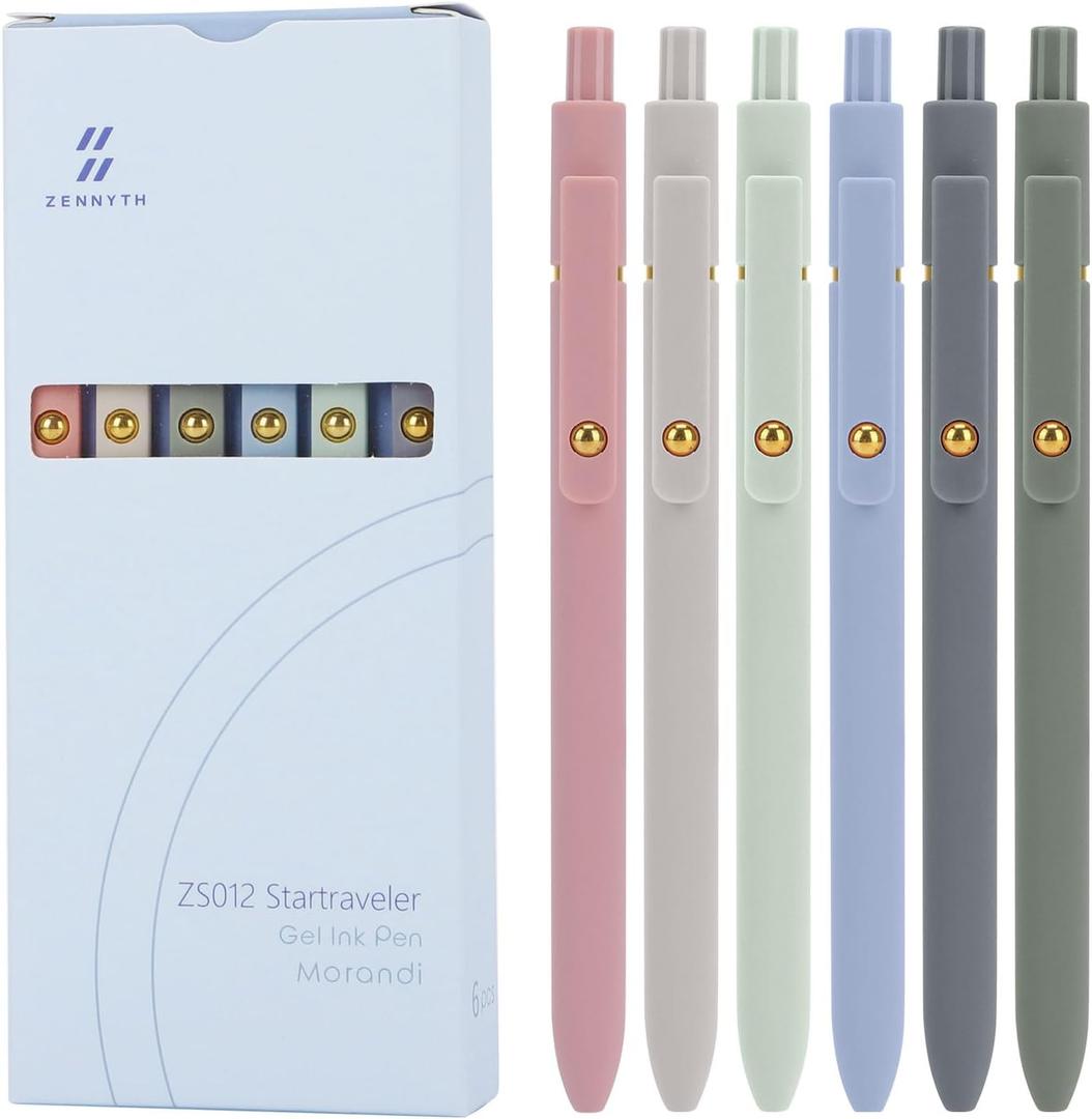 Ddaowanx Gel Pens, 0.5mm Fine Point Quick Dry Blue Ink Pens Retractable, Cute Colorful Barrel Smooth Writing Pen, Aesthetics Gifts for Women Men (6 Pcs-Blue Ink)