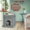 Cat Litter Box Enclosure with Soft Litter Mat; Hidden Kitten Washroom Furniture with Door; Handwoven Rattan Cat House with Large Space; Pet Crate for Living Room, Bedroom, Balcony (Grey)