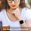 Compatible with Apple Watch Band 41mm 40mm 38mm 45mm 44mm 42mm Women,Cute Stainless Steel Metal iWatch Band for iWatch Series 9/SE/SE2/8/7/6/5/4/3/2/1,Pretty Shiny Look