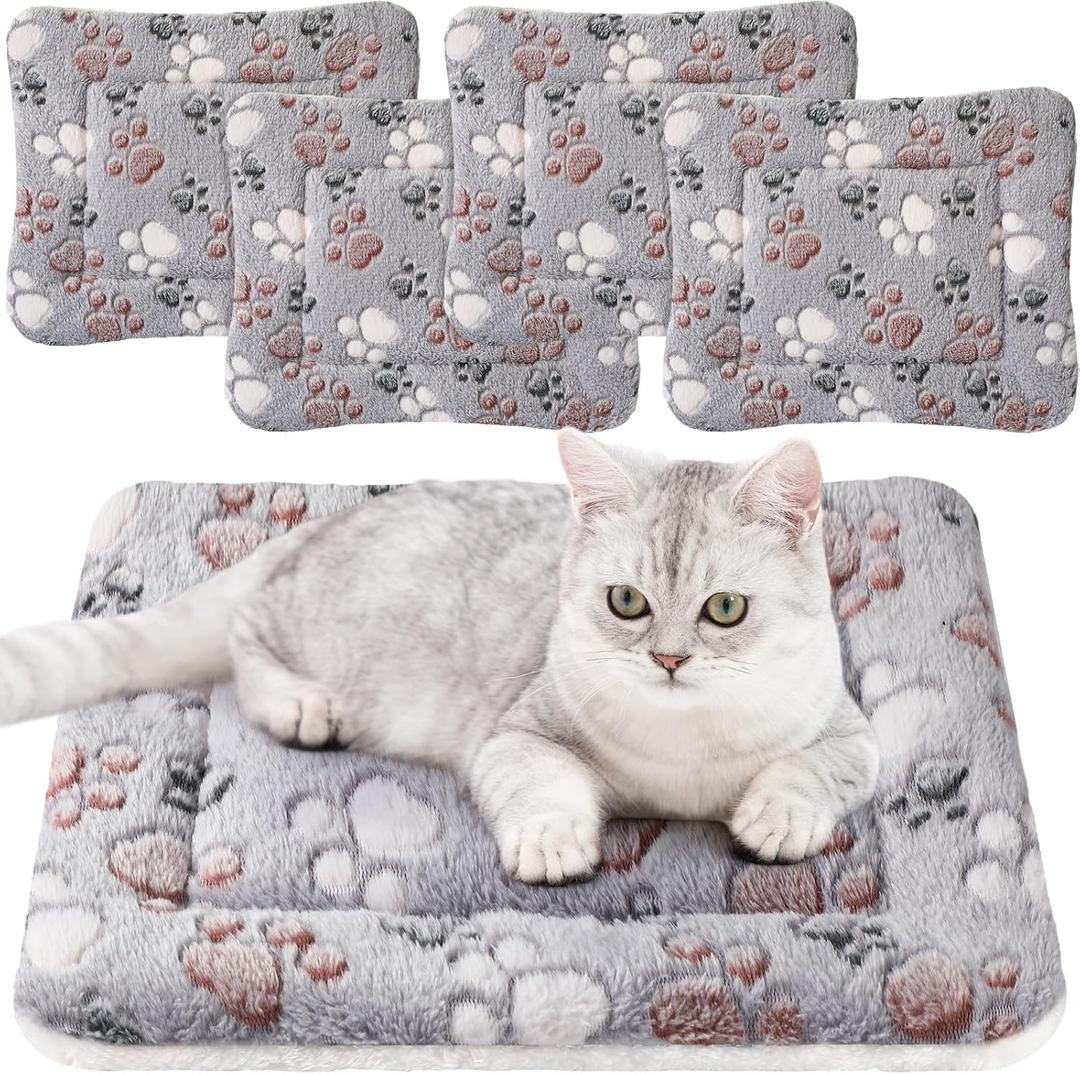 Tuanse 4 Pack Ultra Soft Dog Cat Bed Mat Small Animal Guinea Pig Bed with Cute Print Reversible Fleece Dog Crate Kennel Pad Cozy Washable Thickened Hamster Pet Beds Mat (13 x 19 Inches,Light Gray)