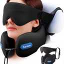 SARISUN Neck Pillow Airplane,Travel Pillow with Strap,Combo 3D Eye Mask for Sleep,Dual-Density Supportive Foam Travel Neck Pillow for Airplane Flights,Car Road Trip Travel Essentials Black