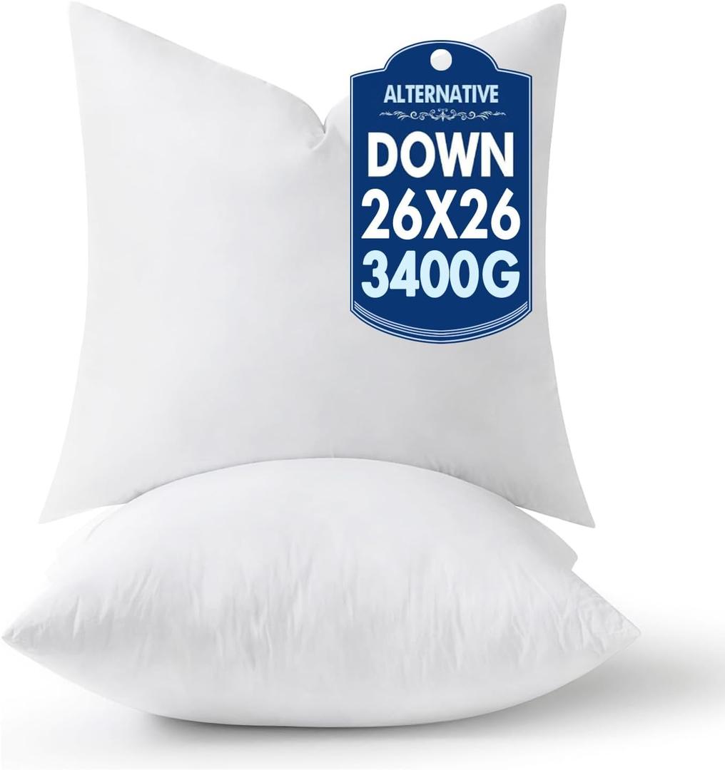 MIULEE 26x26 Pillow Inserts,Down Alternative Pack of 2 Euro Decorative Throw Pillows for Sofa Couch Bed, Ultra Soft Fluffy Bed Sleeping Form