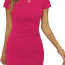Laughido Women's Short Sleeve Ruched Bodycon Mini Sundress Summer Casual T Shirt Dress (X-Large)