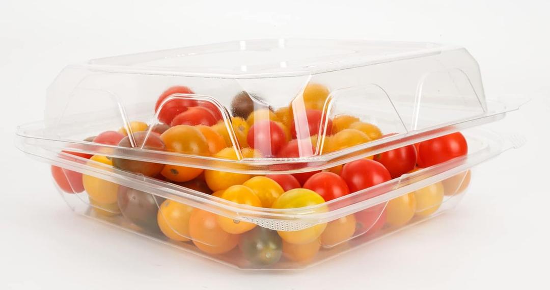 Golden Apple, Clear Plastic Square Hinged Food Container, 8" Length x 8" Width x 3" Depth, 20pieces