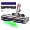 LED Green Light Vacuum Head Replacement for Dy-son V7 V8 V10 V11 V15 Cordless Vacuum Cleaner, Quick Release Head Attachments with 2 Pack Anti-Tangle & Soft Motorhead Roller Brushes