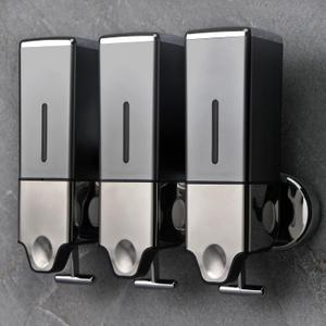 3 x 500ml per Cup Wall Mounted Manual Soap Dispenser for Home, Bath, Kitchen, Hotels, Restaurants. Shower and Lotion (Grey), 