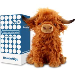 Highland Cow Stuffed Animal, Cute Highland Cow Plush Toy Stuffed Animals Cow Plushies Decor Gifts for Girls Boys Kids (Brown Cow)