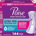 Poise Ultra Thin Incontinence & Postpartum Pads for Bladder Leaks, 4 Drop Moderate Absorbency, Regular Length, 144 Count