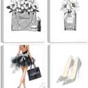 Drsoum Glam Fashion Bathroom Decor Gray Framed Beauty Girly Elegantes Bathroom Wall Art Glitter Tissue Pictures Modern Aesthetics Ready to Hang Set of 4, 8x10 in (Framed)