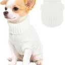 Knitted Puppy Sweater - Warm Winter Dog Sweater - Extra Small Turtleneck Pullover - Thick Pet Knitwear for Chihuahua, Teacup Dog, Yorkie (White)