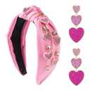 Valentine's Day Headbands for Women - Pink Rhinestone Heart Headbands with Earrings Knot Hairband Jeweled Crystal Sparkling Wide Top Knot Hairband Hair Accessories Gift for Valentines Wedding Party