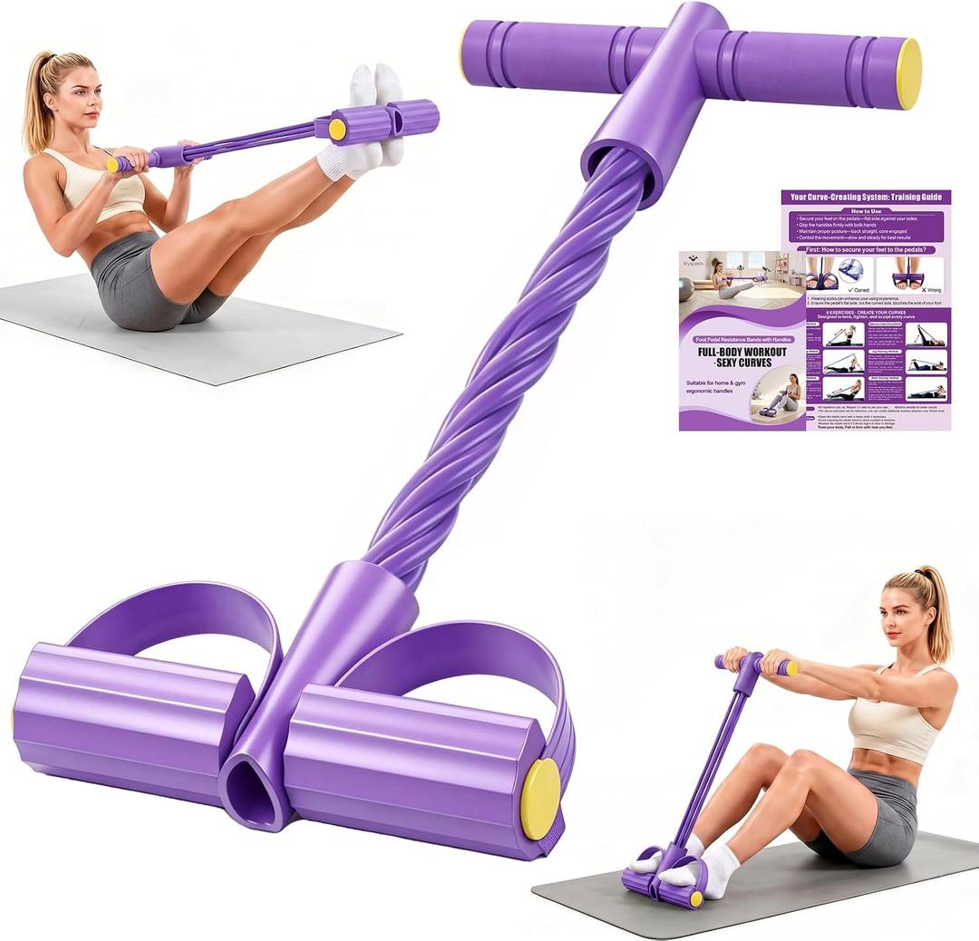 3 x Foot Pedal Resistance Bands with Handles, 6-Tube Multifunction Elastic Yoga Exercise Bands, Home Gym Fitness Equipment for Women & Men to Abs, Core, Leg, Arm, Waist Workout
