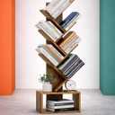 6 Tier Tree Book Shelf - Small Bookshelf Decor, Corner Bookshelf, Living Room Storage, Tall Narrow DVD & CD Shelf Storage Bookshelves, Comic Bookcases Standing for Bedroom or Office, Rustic Brown