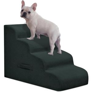 Dog Stairs Steps for High Bed, 4 Steps Pet Steps for Small Dogs Non-Slip Removable Washable Cover Ramp for Indoor Outdoor Car Couch Sofa, Dark Gray