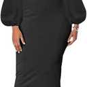 Sexy Long Sleeve Dress for Women Solid Color Bow Knot Turtleneck Formal Gown Midi Casual Church Dresses (XX-Large)