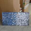 Large Textured Abstract Canvas Wall Art Hand Painted Modern Dark Blue and Silver Squares Oil Painting Picture for Home Decor and Office Decor Framed Ready to Hang 60x30inch