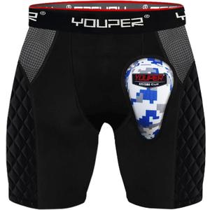 Youper Youth Elite Padded Baseball Sliding Shorts w/Soft Athletic Cup (Large, Black)