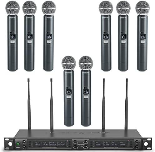 Phenyx Pro Wireless Microphone System, 8-Channel Wireless Mic, w/ 8 Handheld Dynamic Microphones, Auto Scan,8x40 UHF Frequencies, 328ft Range, Mics for Singing,Church, Karaoke(PTU-6000-8H)