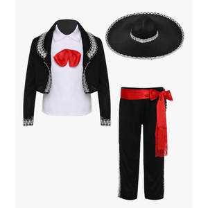 JEATHA Kids Boys Mexican Amigo Outfits Mariachi Charro Fancy Dress Pants Set for Halloween Theme Party, Size L