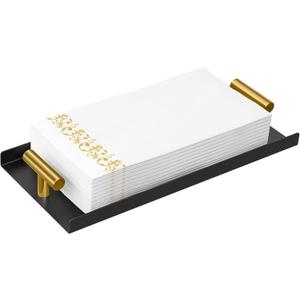 STWWO Napkin Holder for Bathroom, Guest Towel Holder Tray for Bathroom, Black Guest Napkin Holders with Golden T-Handle, Disposable Hand Towel Tray for Guest Room, Table, Kitchen