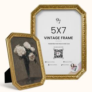 97 Decor 5x7 Vintage Picture Frame - Gold Antique Frame 5x7, Ornate Frames 5 X 7 With Glass Front For Tabletop Photo Display And Wall Hanging, Victorian Poster Frame 5 By 7