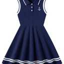 Girls Summer Sport Sleeveless Dress Toddler Outfits Anchor Print Casual Polo Dress for 4T 5T Kids Clothes Navy Blue
