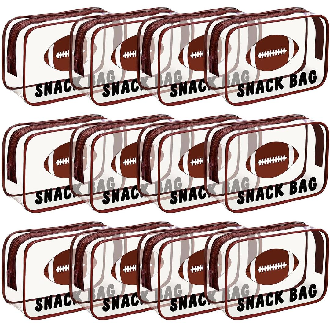 12 Pcs Football Snack Bags for Team Gifts Football Goodie Treat Candy Pouch Bags Clear PVC Waterproof with Zipper Party Favors for Team Ground Birthday Gifts Sport Supplies