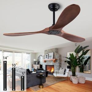 QUTWOB 52" Wood Ceiling Fan No Lights with Remote Control,Wooden 3 Blades Ceiling Fans Without Light for Patio,Garage,Living Room,Bedroom,Office,Indoor/Outdoor(Black+Dark Walnut)