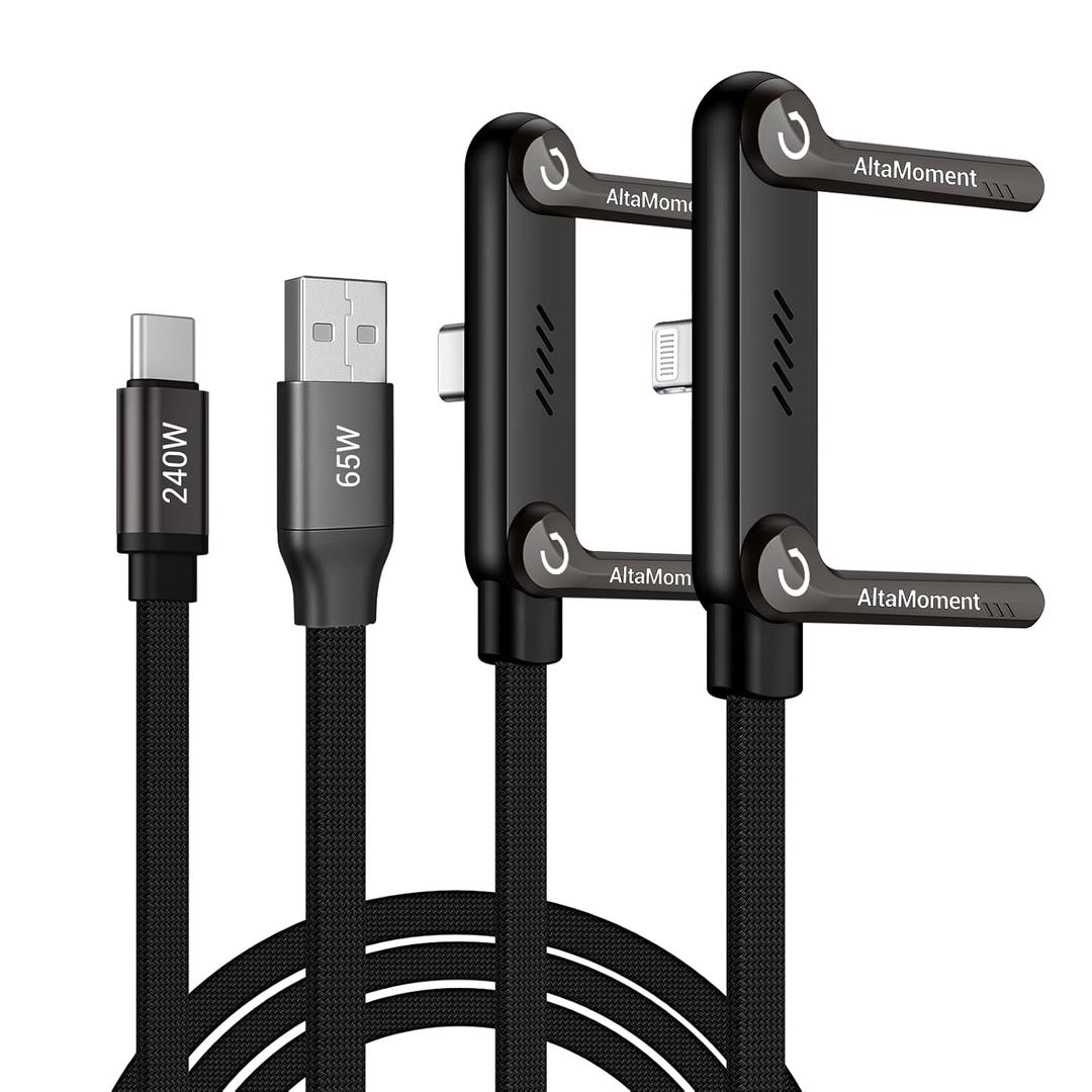 Invisible Holder Charger Cable, Fast Charging Cable for Desk, USB-A to Type-C (65W) & USB-C to Light-ning (240W) Cable 4.9 FT with 360 Adjustable Metal Stand, 2 in 1 Holder Charger for Gaming, Office