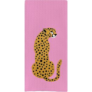 DOTAIN Pink Kitchen Towels,Preppy Cheetah Leopard Waffle Weave Kitchen Dish Towel Cloth Decor,Preppy Bathroom Decor(24x16inch)