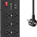 Heavy Duty Power Strip with USB,8 Outlet Workshop Metal Power Strip,PD20W USB C 15A 1200 Joules Surge Protection,Wide Spaced,15FT Cord