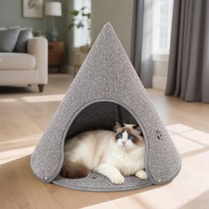 BEQHAUSE Cat Beds for Indoor Cats, Cat Cave Bed with Non-Slip Bottom, Anti-Scratch Cat House Cat Tent for Kittens and Small Dogs, Foldable Kitten Hideaway Machine Washable,22.8 * 22.8 * 20.8in, Grey