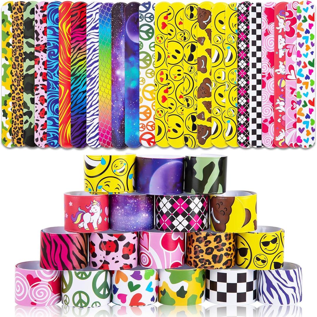 LovesTown Slap Bracelets for Kids, 48 PCS Snap Bracelets Bulk Party Favors Easter Basket Stuffers Exchanging Gifts Classroom Prizes