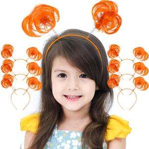 ArtCreativity Orange Ponytail Headbands for Kids - Set of 6 Head Boppers - Cute Tinsel Headband for Girls with Bopper Springs - Adorable Orange Party Favor Accessories - Pom Pom Headbands for Women