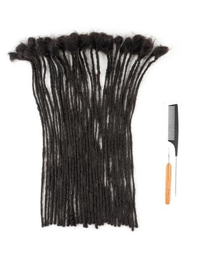 ADIASAI 0.2cm Width 14 Inch 10 Strands 100% Human Hair Dreadlock Extensions for Men Women Kids Full Handmade Human Hair Loc Extensions Permanent Dread Extensions with Needle and Comb