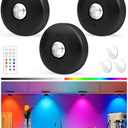 Yiliaw LED Puck Lights with Remote, Magnetic AAA Battery Operated Light, Under Cabinet Lighting, Tap Lights with Dimmer & Timmer for Kitchen, Closet, Shelf - 3 Pack, Black