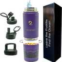 Stainless Steel Water Bottles, Coldest Water Bottle, Stackable Snack Containers for Kids, Insulated Water Bottle, Water Bottle with Snack Compartment, Sip N Seek (Purple)