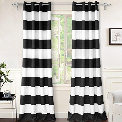 DriftAway Black Striped Room Darkening Curtains Horizontal Stripe Classic Grommet Drapes for Bedroom Living Room Kitchen Thermal Insulated Window Panels for Holidays Daily