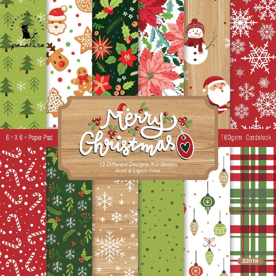 YASMEN Christmas Scrapbook Paper Pad, 24 Sheets Scrapbooking Supplies, 6"6 Patterned Cardstock Pads, Cardmaking Craft Paper Pack for Planners Journals Background Borders Greeting Cards Retro Crafts