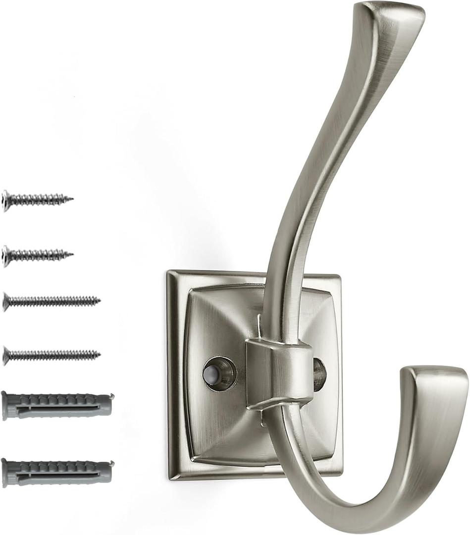 khtumeware Wall Hooks,2 Pack Coat Hooks Hardware Towel Hooks for Hanging Coats Matte Brushed Nickel Robe Hooks Wall Mounted with Screws for Key, Towel, Bags, Cup. (4.35inch)