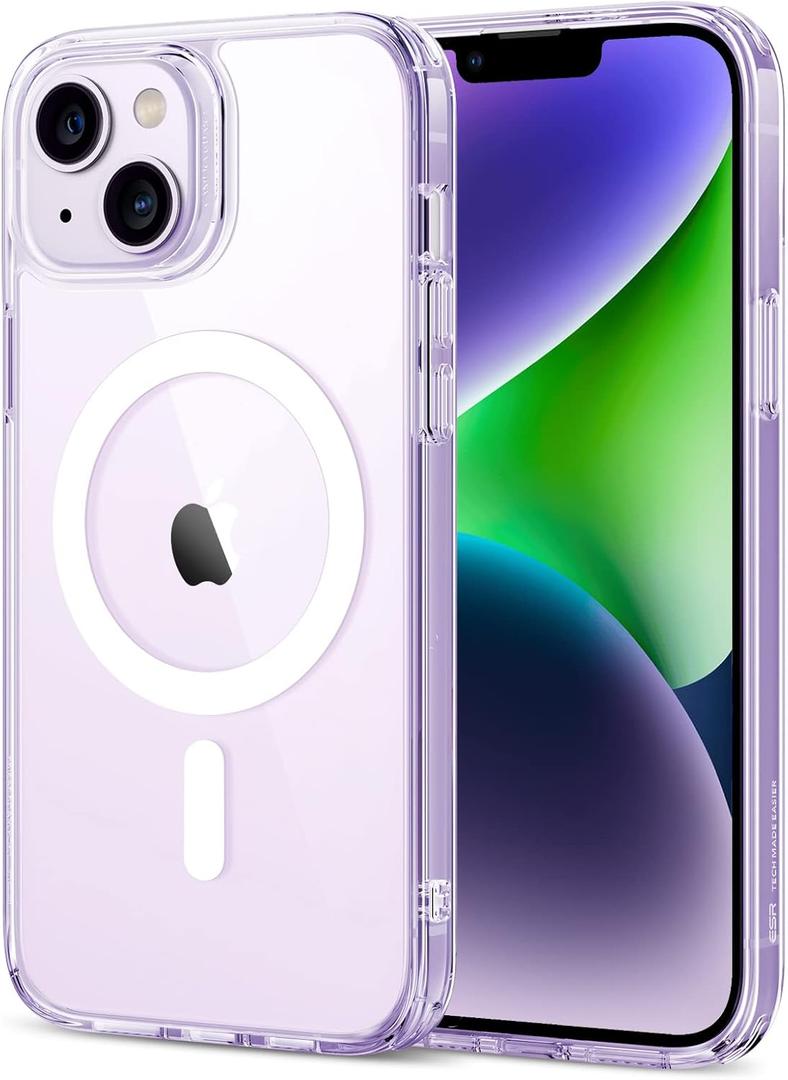 ESR for iPhone 14 Case/iPhone 13 Case, Compatible with MagSafe, Shockproof Military-Grade Protection, Magnetic Phone Case for iPhone 14/13, Classic Series (HaloLock), Clear Purple