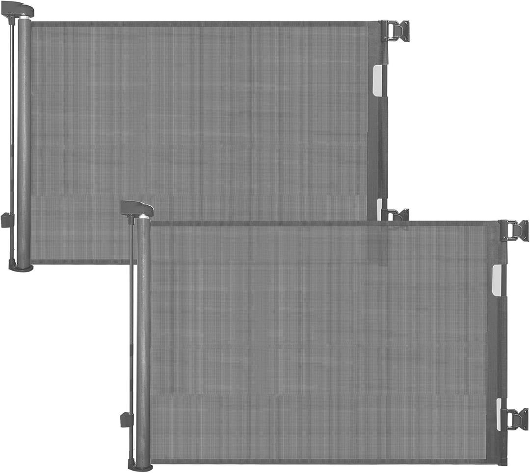 2-Pack Retractable Baby Gate for Stairs-33Height, Expands up to 55Width-Safety Gate for Infants, Toddlers, Dogs & Pets-Easy Install, Secure Closure, Gray Mesh Design for Indoor & Outdoor Use