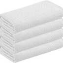 White Waffle Kitchen Towels Set of 4-100% Cotton, Super Absorbent, Soft, Quick Drying, 16x26 Inches, with Hanging Loop, Perfect for Dish Drying, Cleaning, Bar & Everyday Use