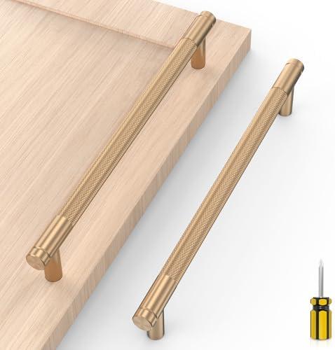 cosycove 10 Pack Champagne Bronze Knurled Kitchen Cabinet Pull Handles, Cupboard Handles Kitchen Cabinet Hardware for Bathroom Cupboard Drawer Pulls Dresser Pulls- 7.5"(192mm) Hole Center