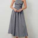 Dsewpaur Women Striped Strapless Maxi Dress Summer Casual Sleeveless Flowy Tube Long Dress with Pocket