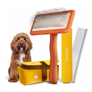 Slicker Brush for Dogs  Goldendoodle Brush with Poodle Comb and Cases Included  Goldendoodle Must Haves Grooming Tools  Designed for Doodles, Labradoodles, Bernedoodles  Medium  Orange