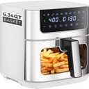 OLIXIS 6.34QT Air Fryer with Window, 8 Food Presets with 400F Max Heat, 90-Min Timer, Nonstick Dishwasher-Safe Basket for Air Fry, Roast, Reheat, Bake, Stainless Steel, White